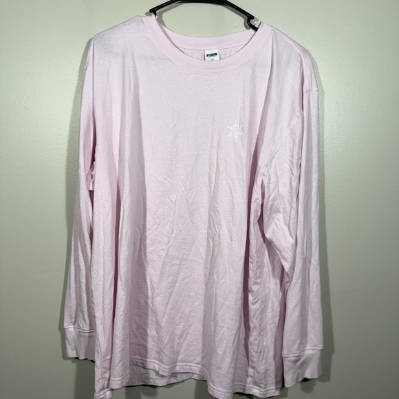 PINK Victoria's Secret Long Sleeve T-Shirt Snowflake Light Pink Top Large - Picture 1 of 5